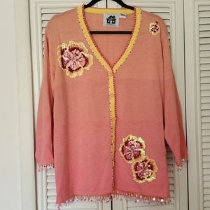 Like new! Vintage Storybook Knit hibiscus sweater with tassels